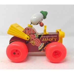 VINTAGE 1965 Fisher Price Jalopy #724 Circus Clown Car Wood Pull Toy Nodder